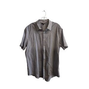 Murano Men's XL Blue And White Grid‎ Pattern Button Snap Down Short Sleeve Shirt